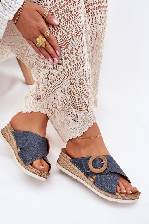 sieviešu čības  dekorēti ar sprādzēm Inblu RV000012 Zilas krāsas