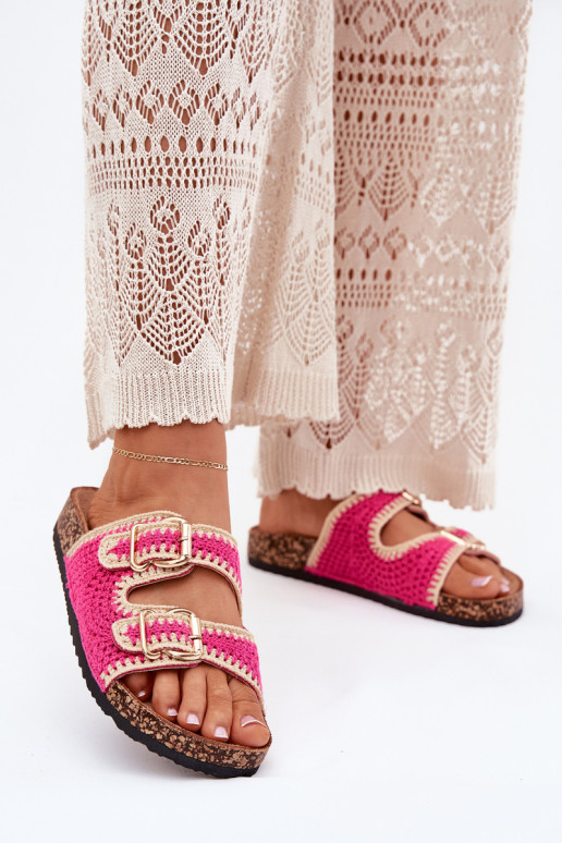 Szydełkowe sieviešu čības Ze Zelta krāsasmi ar sprādzēmmi rozā krāsas Fenira