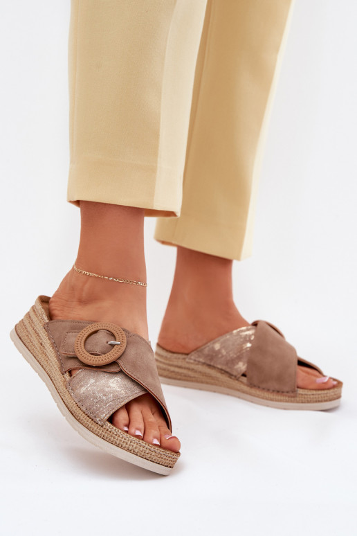 sieviešu čības  dekorēti ar sprādzēm Inblu RV000012 brūnas krāsas