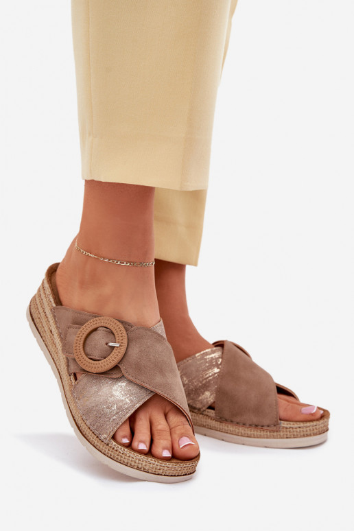 sieviešu čības  dekorēti ar sprādzēm Inblu RV000012 brūnas krāsas