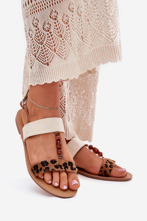 līdzenas zoles basenes un pērlītēm ar leoparda kažokādas rakstu brūnas krāsas Virona līdzenas zoles basenes un pērlītēm ar leoparda kažokādas rakstu brūnas krāsas Virona