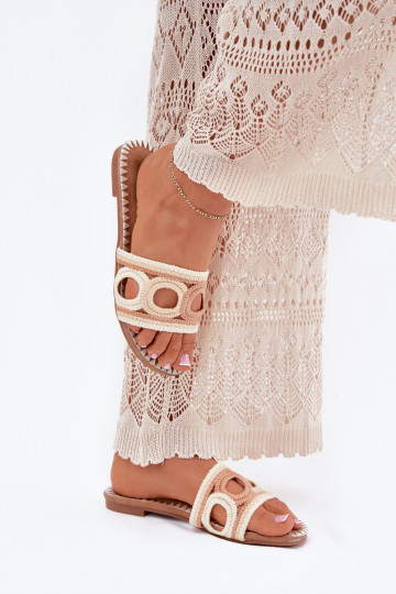 Szydełkowe sieviešu čības ar platiem papēžiem smilšu krāsas Nirina