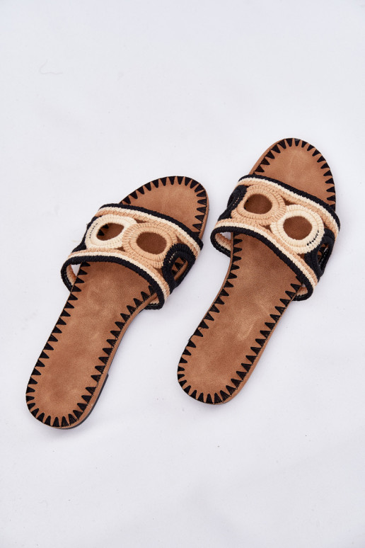 Szydełkowe sieviešu čības ar platiem papēžiem Melns Nirina