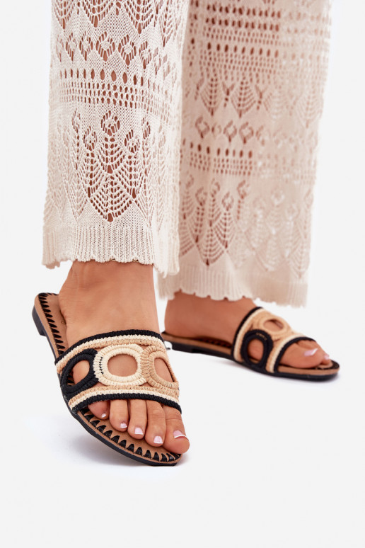 Szydełkowe sieviešu čības ar platiem papēžiem Melns Nirina