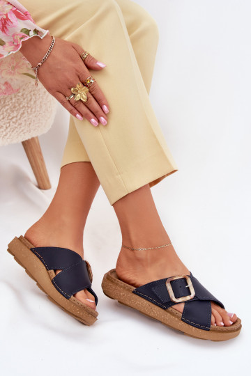 Čibas no dabīgas ādas  ar sprādzēm Inblu ED0003IU tumši zilas krāsas