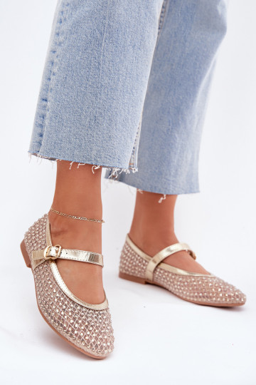 Dekorētas Balerīnas  ar siksniņām I ar sprādzēm Zelta krāsas Avirae