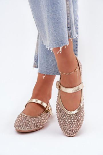 Dekorētas Balerīnas  ar siksniņām I ar sprādzēm Zelta krāsas Avirae 2