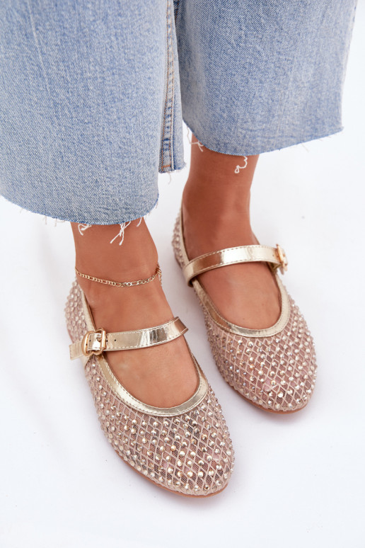 Dekorētas Balerīnas  ar siksniņām I ar sprādzēm Zelta krāsas Avirae