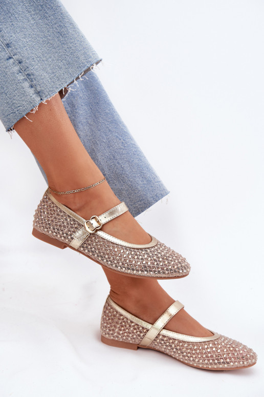 Dekorētas Balerīnas  ar siksniņām I ar sprādzēm Zelta krāsas Avirae