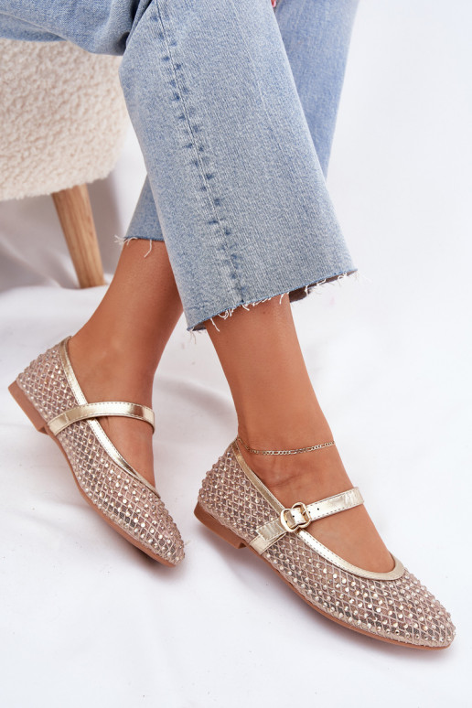 Dekorētas Balerīnas  ar siksniņām I ar sprādzēm Zelta krāsas Avirae