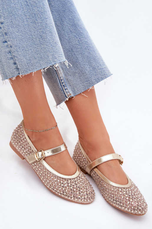 Dekorētas Balerīnas  ar siksniņām I ar sprādzēm Zelta krāsas Avirae