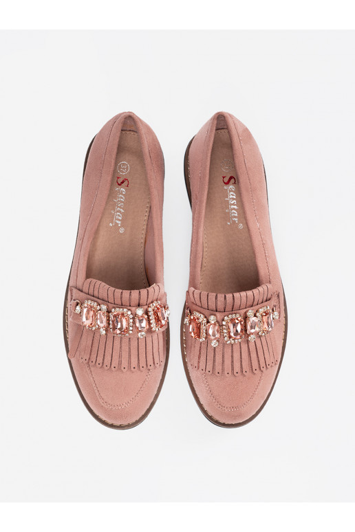 Rozā krāsas  mokasīni dekorēts ar kristāliem Rozā krāsas  mokasīni dekorēts ar kristāliem