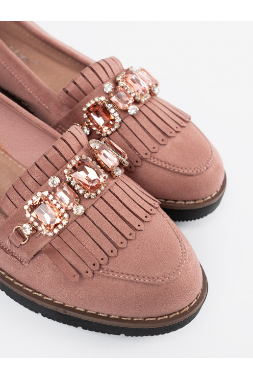 Rozā krāsas  mokasīni dekorēts ar kristāliem Rozā krāsas  mokasīni dekorēts ar kristāliem
