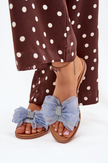 sieviešu čības ar platiem papēžiem Z Tiulową ar bantītēm Džinsa auduma Tanira 2