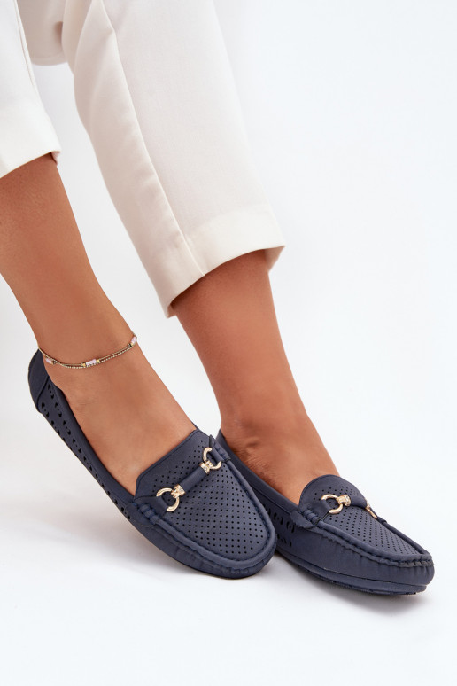 sieviešu mokasīni  ar ornamentiem tumši zilas krāsas Kaydance