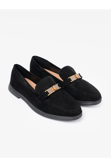 Melns  mokasīni z elegancką złotą ozdobą 2