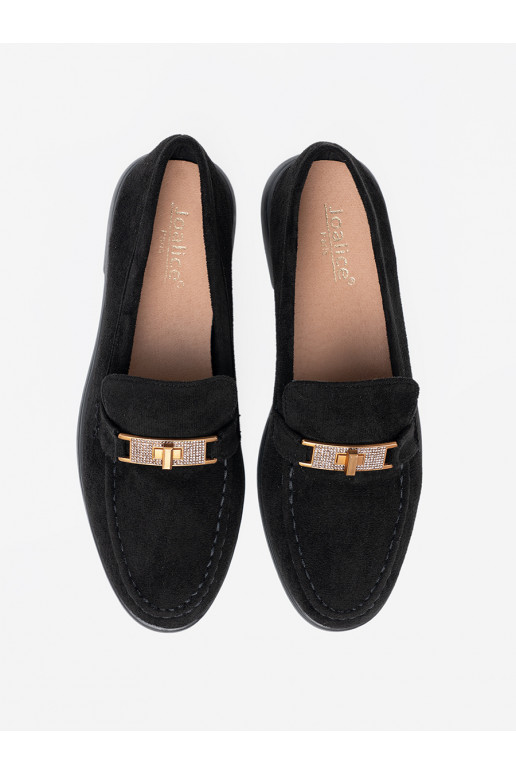 Melns  mokasīni z elegancką złotą ozdobą