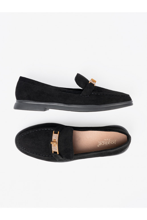 Melns  mokasīni z elegancką złotą ozdobą