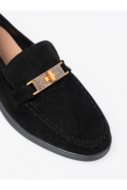 Melns  mokasīni z elegancką złotą ozdobą