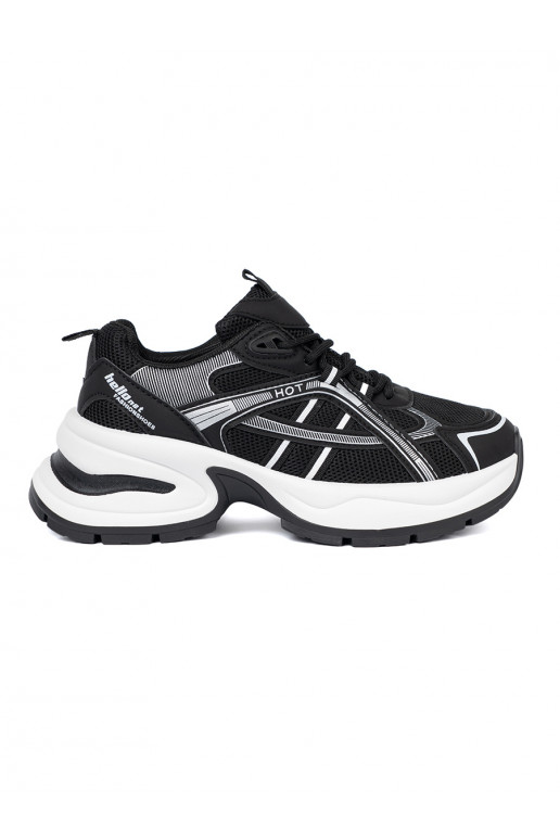 Melns Sporta apavi z przewiewną cholewką i masywną białą podeszwą