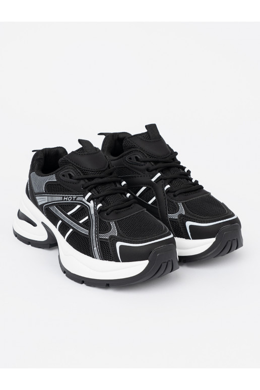 Melns Sporta apavi z przewiewną cholewką i masywną białą podeszwą