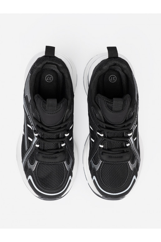 Melns Sporta apavi z przewiewną cholewką i masywną białą podeszwą