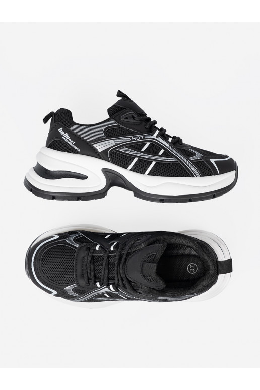 Melns Sporta apavi z przewiewną cholewką i masywną białą podeszwą
