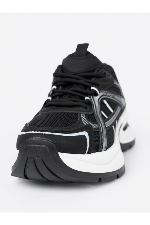 Melns Sporta apavi z przewiewną cholewką i masywną białą podeszwą