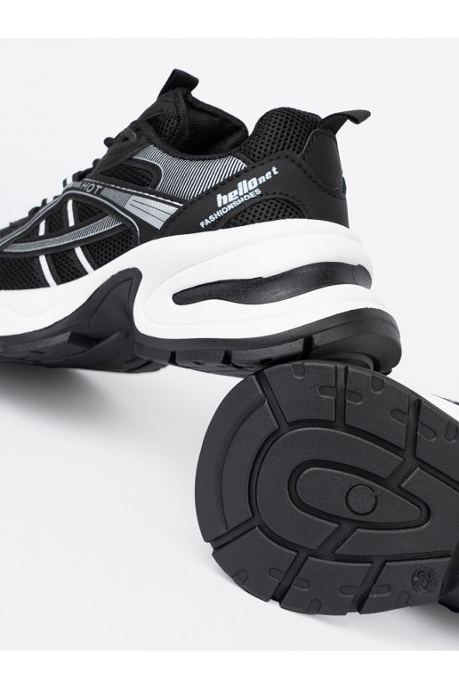 Melns Sporta apavi z przewiewną cholewką i masywną białą podeszwą