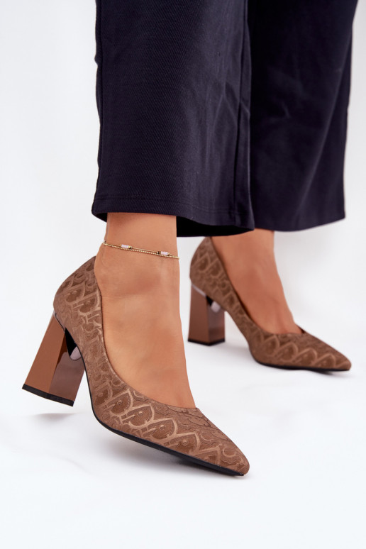 Augstpapēžu kurpes  Tłoczeniem Vinceza 62254 brūnas krāsas Augstpapēžu kurpes  Tłoczeniem Vinceza 62254 brūnas krāsas