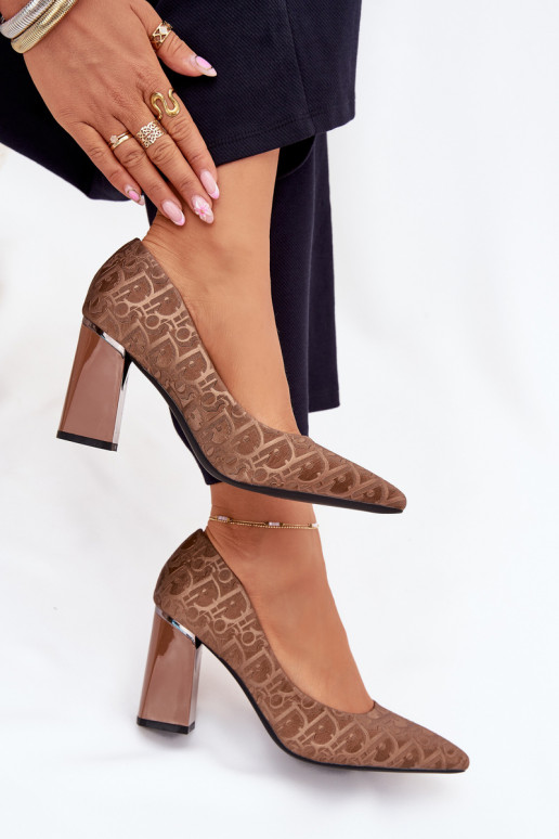 Augstpapēžu kurpes  Tłoczeniem Vinceza 62254 brūnas krāsas Augstpapēžu kurpes  Tłoczeniem Vinceza 62254 brūnas krāsas