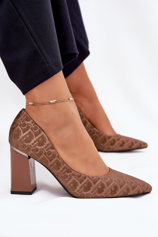 Augstpapēžu kurpes  Tłoczeniem Vinceza 62254 brūnas krāsas Augstpapēžu kurpes  Tłoczeniem Vinceza 62254 brūnas krāsas