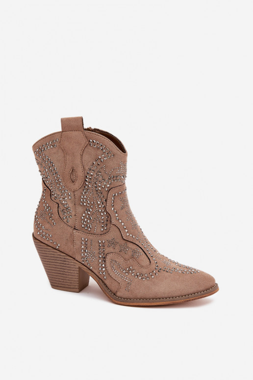 siltināti  kovboju stila puszābaki  smilšu krāsas Lelira siltināti  kovboju stila puszābaki  smilšu krāsas Lelira