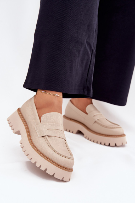 Sieviešu mokasīni ar apzeltītu zoli  Big Star NN274050 smilšu krāsas Sieviešu mokasīni ar apzeltītu zoli  Big Star NN274050 smilšu krāsas