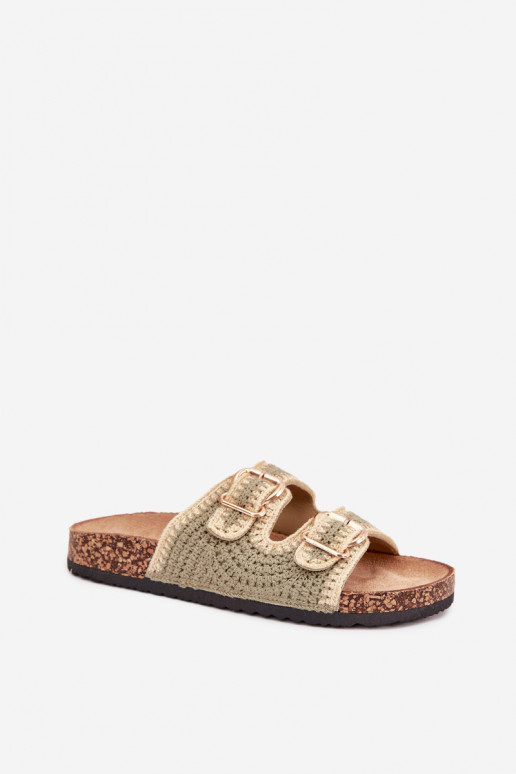 Szydełkowe sieviešu čības Ze Zelta krāsasmi ar sprādzēmmi Zaļas krāsas Fenira