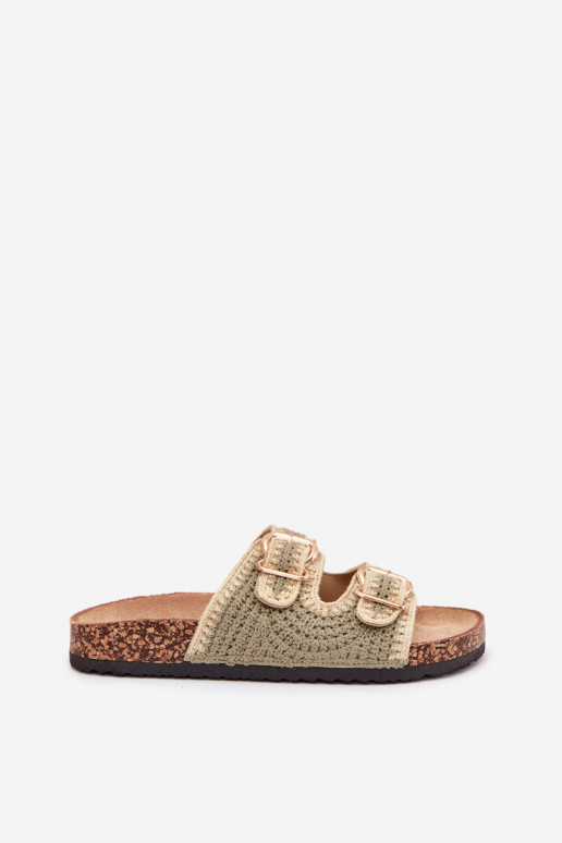 Szydełkowe sieviešu čības Ze Zelta krāsasmi ar sprādzēmmi Zaļas krāsas Fenira