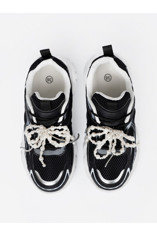 Melns Sporta apavi z białą kokardą i koralikami