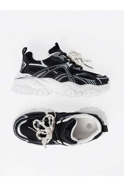 Melns Sporta apavi z białą kokardą i koralikami