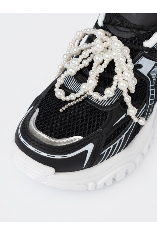 Melns Sporta apavi z białą kokardą i koralikami