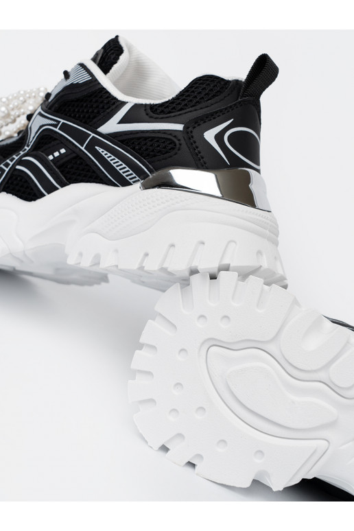 Melns Sporta apavi z białą kokardą i koralikami