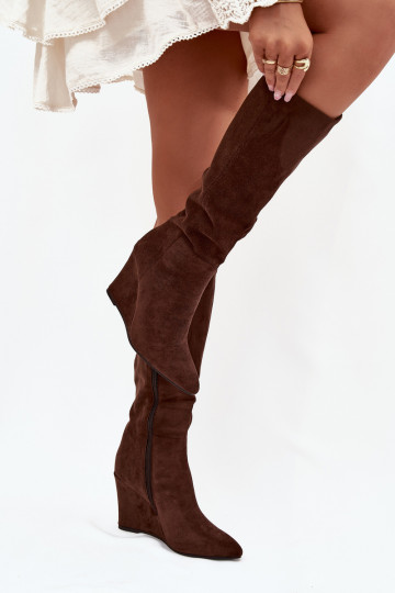 siltināti sieviešu garie zābaki  Czekoladowe Rosina 2