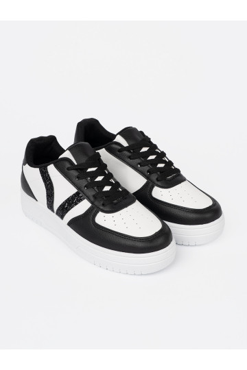 melns-balta krāsa Sporta apavi z brokatowymi wstawkami 2