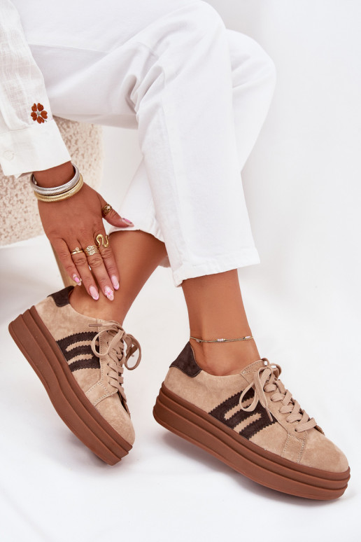  modeļa apavi  ar platformu Z Naturalnego Zamszu smilšu krāsas Eldira