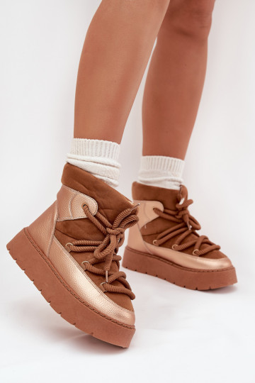 sniega apavi  siltināti ar kažokādu Z Grubym Wiązaniem brūnas krāsas Xarina