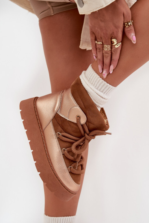 sniega apavi  siltināti ar kažokādu Z Grubym Wiązaniem brūnas krāsas Xarina  sniega apavi  siltināti ar kažokādu Z Grubym Wiązaniem brūnas krāsas Xarina