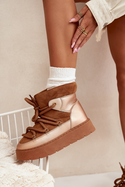 sniega apavi  siltināti ar kažokādu Z Grubym Wiązaniem brūnas krāsas Xarina  sniega apavi  siltināti ar kažokādu Z Grubym Wiązaniem brūnas krāsas Xarina