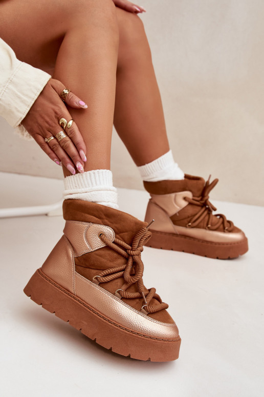 sniega apavi  siltināti ar kažokādu Z Grubym Wiązaniem brūnas krāsas Xarina  sniega apavi  siltināti ar kažokādu Z Grubym Wiązaniem brūnas krāsas Xarina