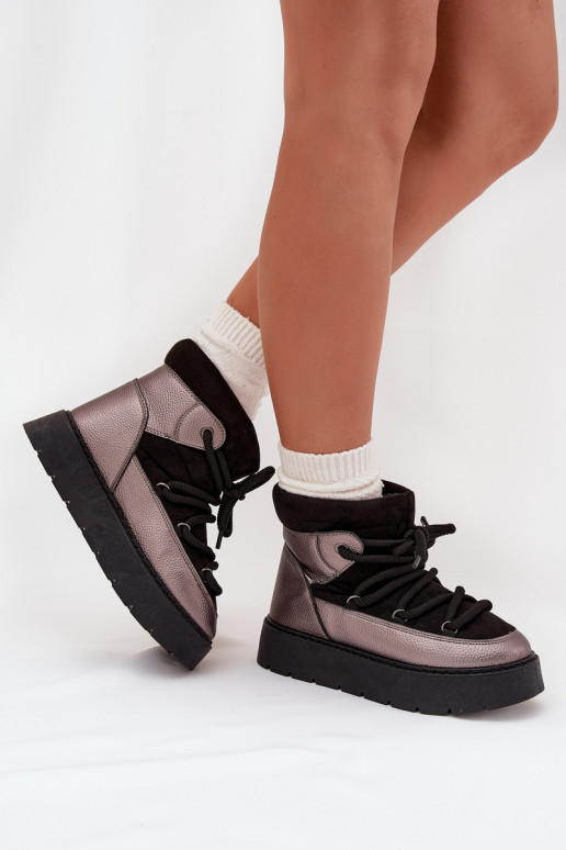 sniega apavi  siltināti ar kažokādu Z Grubym Wiązaniem Melns Xarina  sniega apavi  siltināti ar kažokādu Z Grubym Wiązaniem Melns Xarina