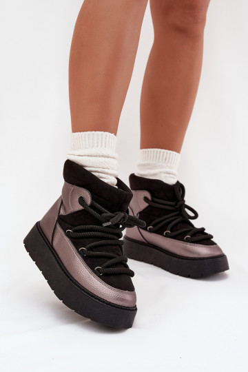 sniega apavi  siltināti ar kažokādu Z Grubym Wiązaniem Melns Xarina 2