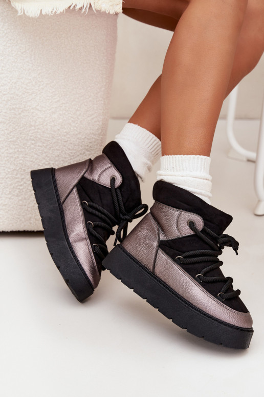 sniega apavi  siltināti ar kažokādu Z Grubym Wiązaniem Melns Xarina  sniega apavi  siltināti ar kažokādu Z Grubym Wiązaniem Melns Xarina